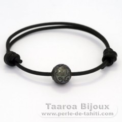 Bracelet en Cuir et 1 Perle de Tahiti Grave  11.4 mm