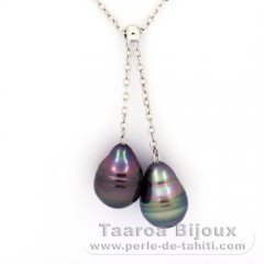 Collier en Argent et 2 Perles de Tahiti Cercles C 8.8 mm