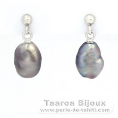 Boucles d'Oreilles en Argent et 2 Keishis de Tahiti