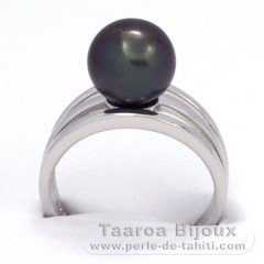Bague en Argent et 1 Perle de Tahiti Ronde C 9.5 mm