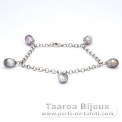 Bracelet en Argent et 5 Keishis de Tahiti