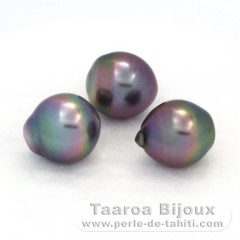 Lot de 3 Perles de Tahiti Semi-Baroques B de 8.8  9 mm