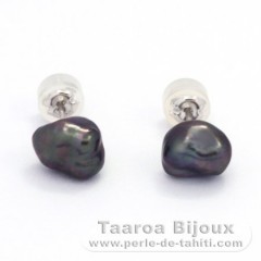 Boucles d'Oreilles en Or Blanc 18K et 2 Keishis de Tahiti