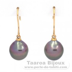 Boucles d'Oreilles en Or 18K et 2 Perles de Tahiti Semi-Baroques B 9.7 mm