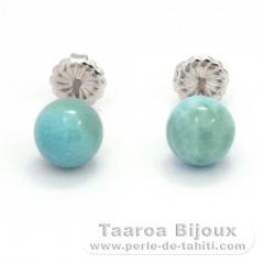 Boucles d'oreilles en Argent et 2 Larimars - 8.4 mm - 1.75 gr