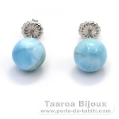 Boucles d'oreilles en Argent et 2 Larimars - 10.2 mm - 3.15 gr