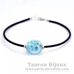 Bracelet en Argent .925, Caoutchouc et 1 Larimar - 15.5 x 13 x 7.8 mm - 2.6 gr