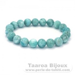 Bracelet de 20 Perles en Larimar de 9.5 mm - 15.5 cm - 26 gr