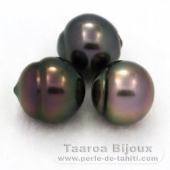 Lot de 3 Perles de Tahiti Semi-Baroques B de 10.4 à 10.7 mm