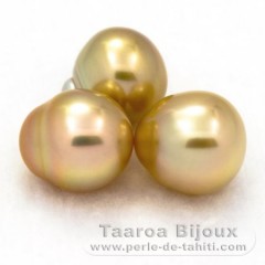 Lot de 3 Perles Australiennes Semi-Baroques AA de 10.9 à 11.1 mm
