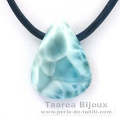 Collier en Cuir, Argent et 1 Larimar - 24 x 18 x 9 mm - 6.9 gr