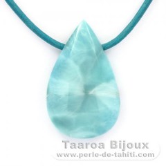 Collier en Cuir, Argent et 1 Larimar - 38 x 23 x 8 mm - 12.5 gr