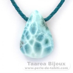 Collier en Coton, Argent et 1 Larimar - 33 x 23 x 11 mm - 13.9 gr