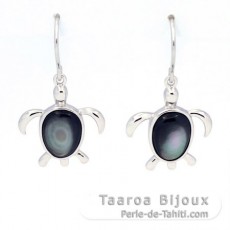 Boucles d'oreilles Tortues en Nacre de Tahiti et Argent .925 Rhodi