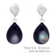 Boucles d'oreilles en Argent .925 Rhodi et Nacre de Tahiti