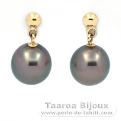 Boucles d'Oreilles en Or 18k et 2 Perles de Tahiti Semi-Rondes B 8.1 mm