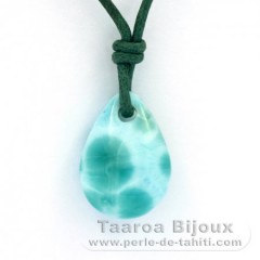 Collier en Coton et 1 Larimar - 16 x 12 x 6 mm - 2 gr