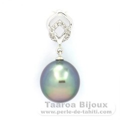 Pendentif en Or 14K + 11 Diamants 0.04 carats VS1 et 1 Perle de Tahiti Semi-Baroque A 9.2 mm