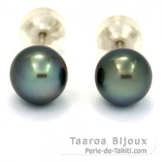 Boucles d'Oreilles en Argent et 2 Perles de Tahiti Semi-Rondes C 8 mm