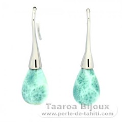 Boucles d'oreilles en Argent et 2 Larimars - 15 x 10 mm - 3.9 gr