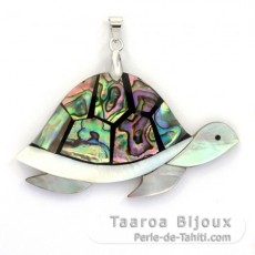 Pendentif Tortue en nacre de Tahiti, Abalone et Argent