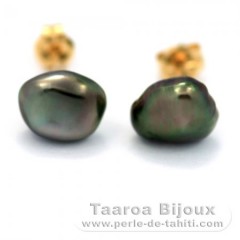 Boucles d'Oreilles en Or 18K et 2 Keishis de Tahiti