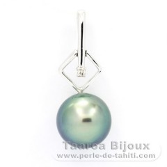 Pendentif en Or 14k + 1 diamant 0.01 carat VS1 et 1 Perle de Tahiti Ronde B 9.2 mm