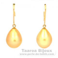 Boucles d'oreilles en Or 18K et 2 Perles d'Australie Semi-Baroques B et C 10 mm