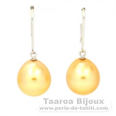 Boucles d'oreilles en Or blanc 18K et 2 Perles d'Australie Semi-Baroques B 10.3 mm