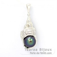 Pendentif en Argent et 1 Perle de Tahiti Semi-Baroque C+ 8 mm