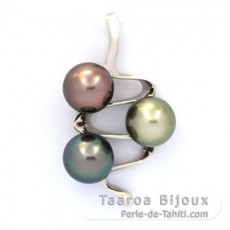 Pendentif en Argent et 3 Perles de Tahiti Semi-Rondes C 9.1  9.2 mm