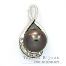 Pendentif en Argent et 1 Perle de Tahiti Ronde C 11 mm