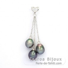 Pendentif en Argent et 3 Perles de Tahiti Cercles B 8.4  8.8 mm