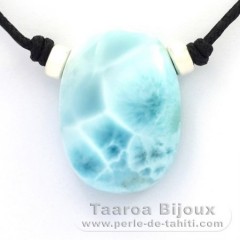 Collier en Coton, Argent et 1 Larimar - 28 x 21 x 10 mm - 11.2 gr