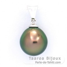 Pendentif en Or blanc 18K et 1 Perle de Tahiti Semi-Baroque A 10 mm