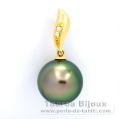 Pendentif en Or 18K + 2 diamants 0.018 carats VS1 et 1 Perle de Tahiti Ronde B 12.6 mm