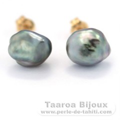 Boucles d'Oreilles en Or 18K et 2 Keishis de Tahiti