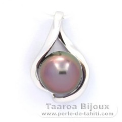 Pendentif en Or blanc 14k et 1 Perle de Tahiti Ronde AB 9.4 mm