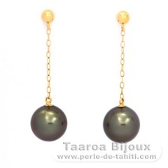 Boucles d'Oreilles en Or 18K et 2 Perles de Tahiti Rondes B 8.1 mm