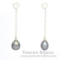 Boucles d'Oreilles en Or blanc 14K et 2 Keishis de Tahiti