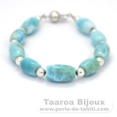 Bracelet de 9 Larimar de 8 mm - 18.5 cm - 13.4 gr