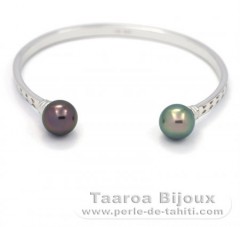Bracelet en Argent et 2 Perles de Tahiti Rondes C 10 mm