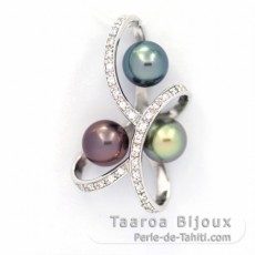 Pendentif en Argent et 3 Perles de Tahiti Rondes C 8.1 mm