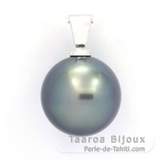 Pendentif en Or blanc 18K et 1 Perle de Tahiti Ronde B/C 13.6 mm