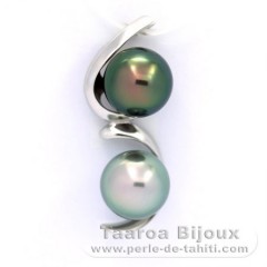 Pendentif en Argent et 2 Perles de Tahiti Semi-Baroques B 10 mm