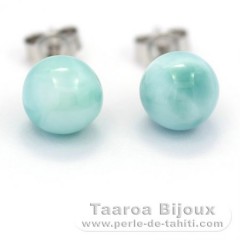 Boucles d'oreilles en Argent et 2 Larimars - 8.1 mm - 1.7 gr