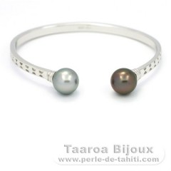 Bracelet en Argent et 2 Perles de Tahiti Rondes C 10 mm