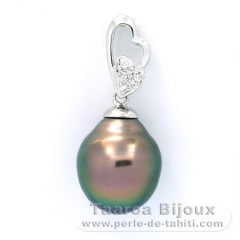 Pendentif en Argent et 1 Perle de Tahiti Semi-Baroque C 11.6 mm