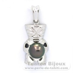 Pendentif en Argent et 1 Perle de Tahiti Ronde C 8 mm