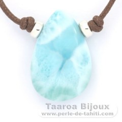 Collier en Coton, Argent et 1 Larimar - 26 x 17 x 7.7 mm - 6.3 gr